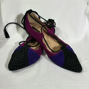 Women's Purple and Fuchsia Suede Pointed Lace-Up Flats